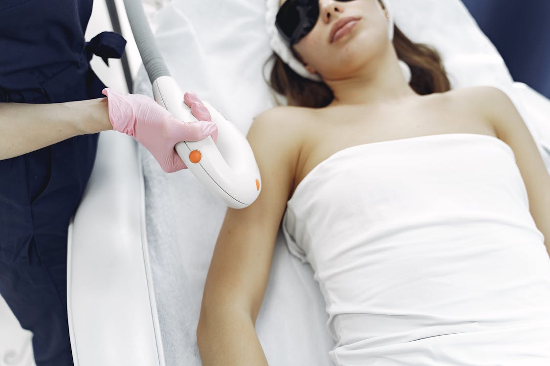 Professional laser treatment using proper eye protection equipment
