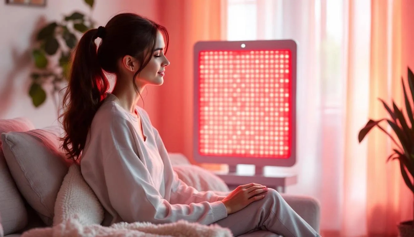 Red light therapy session in home environment