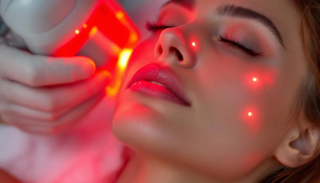 Skin treatment with red light therapy device