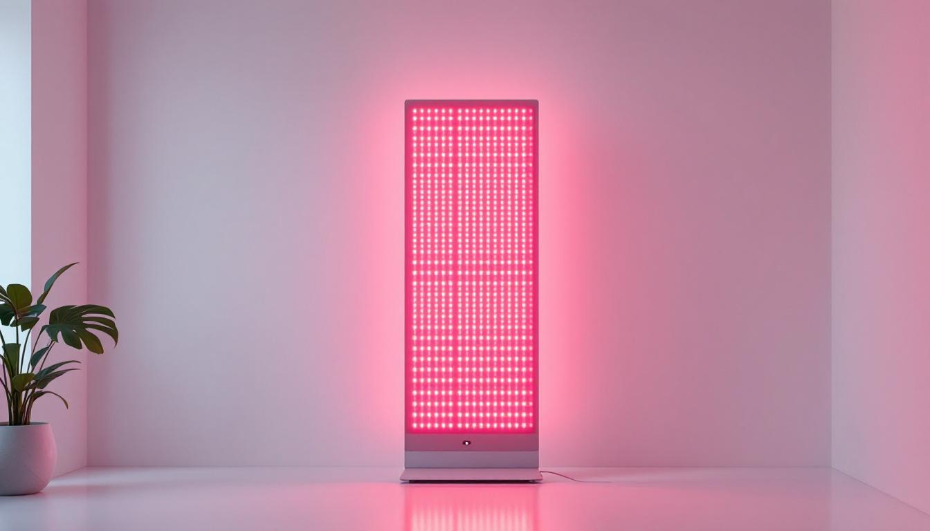 Person receiving red light therapy treatment in a modern wellness clinic