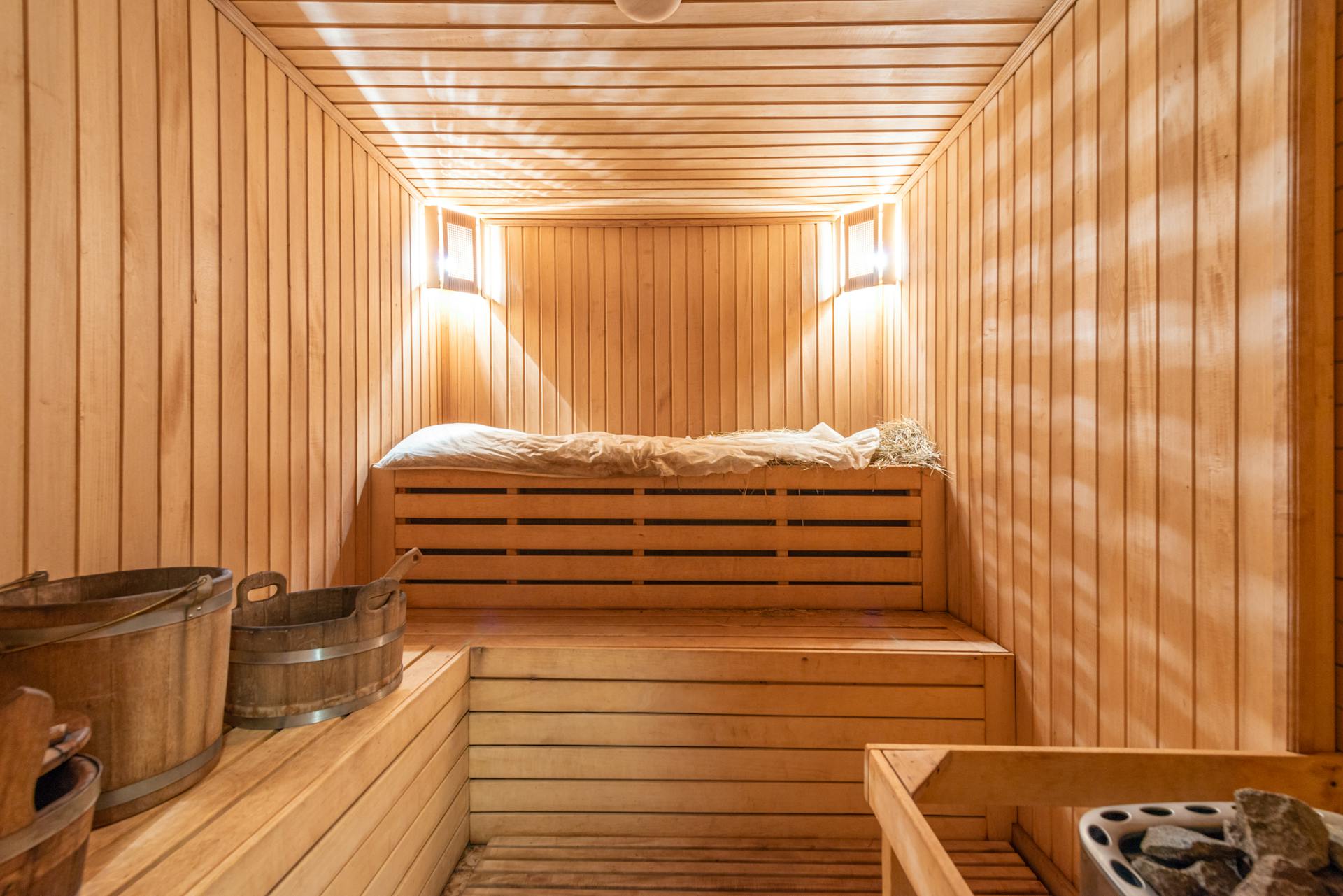 Modern sauna interior with wooden walls