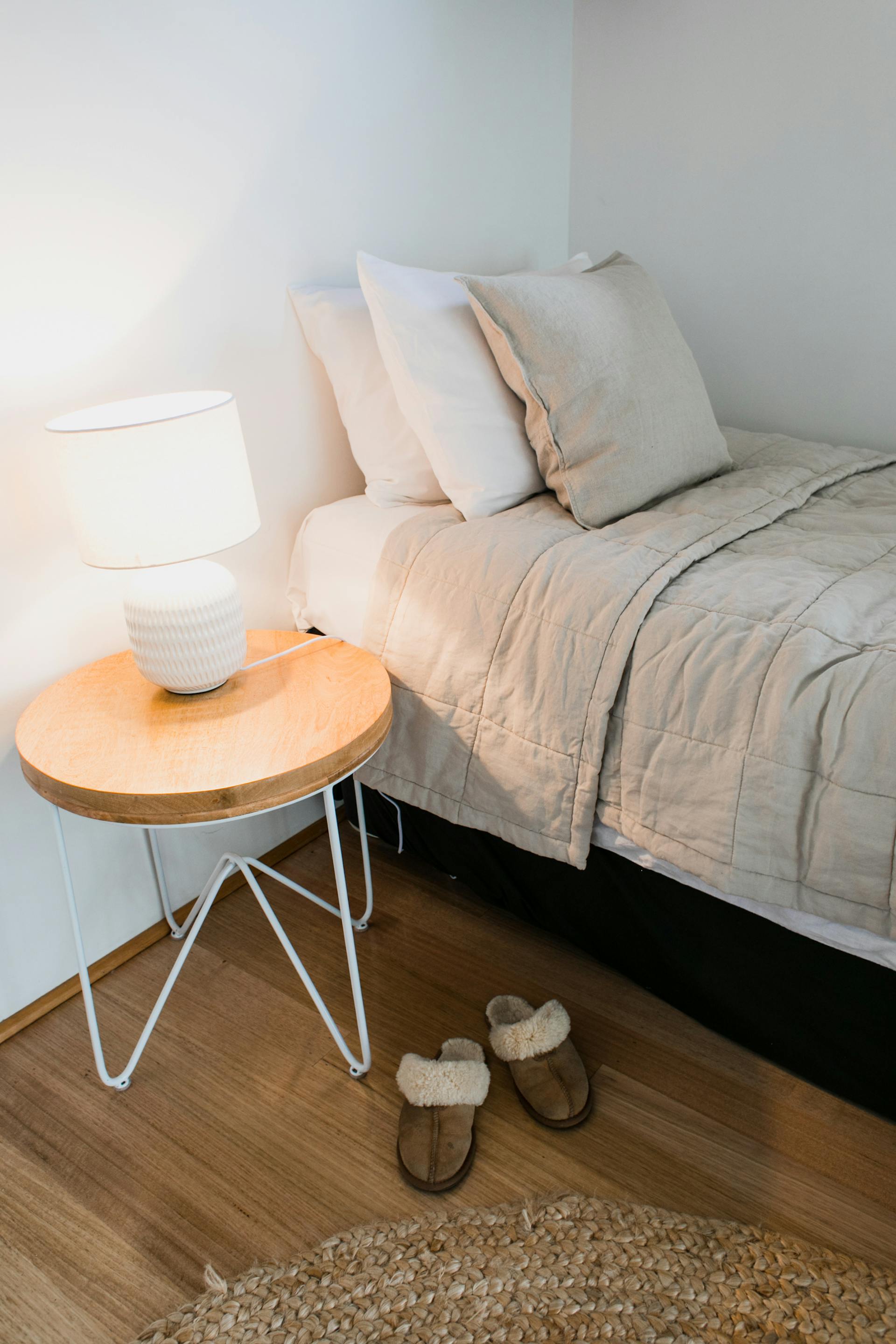 Cozy minimal bedroom with soft lighting