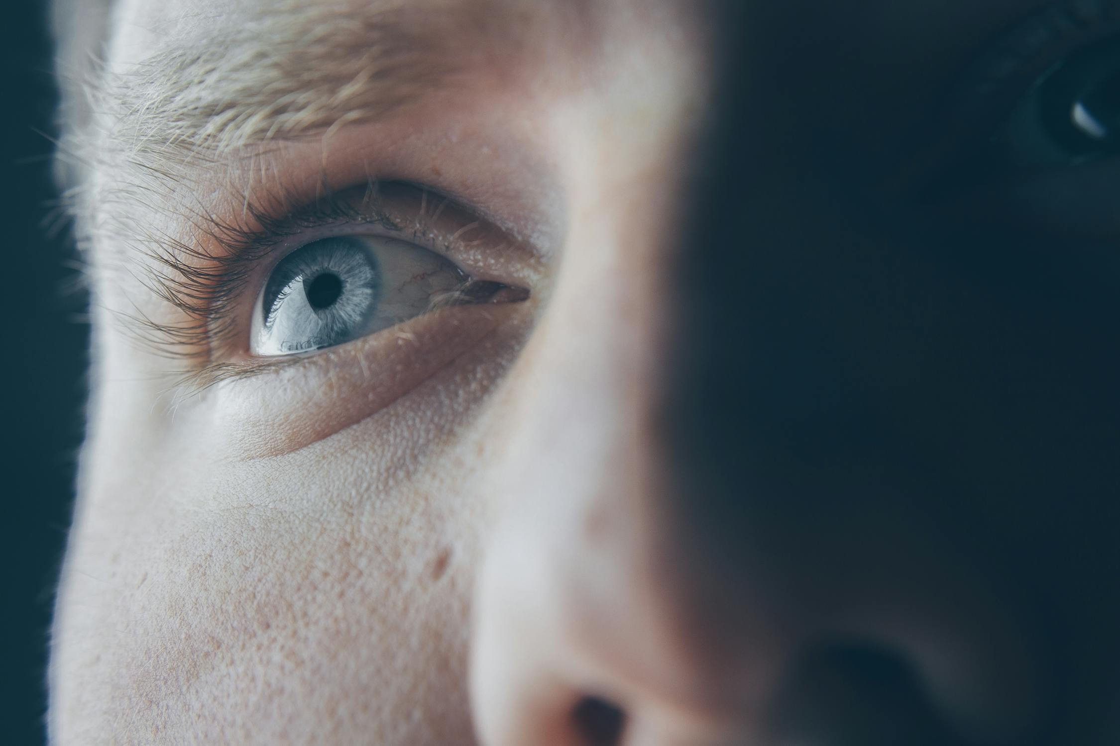 Close-up of human eye showing detailed iris and pupil structure